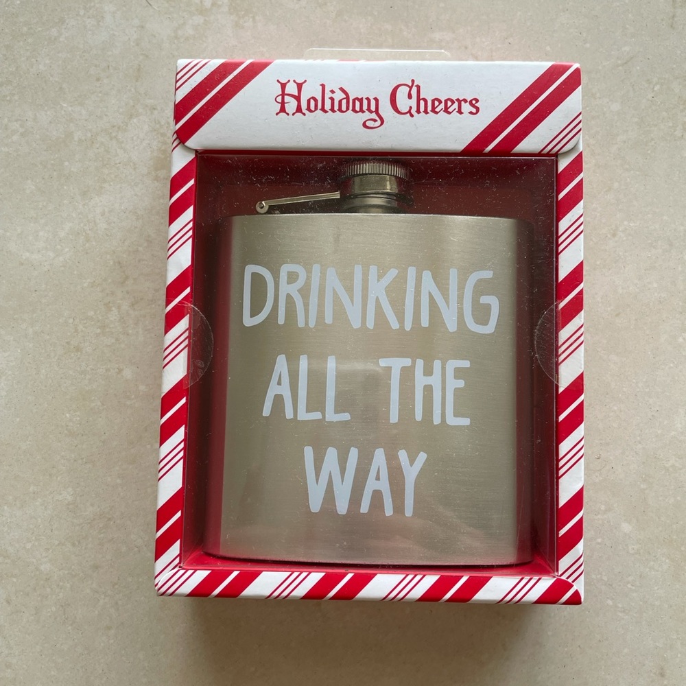 Flask, Silver, Holiday theme, Drinking all the way